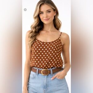 Sanctuary Clothing Brown White Polka Dot Cami Tank Top Adjustable Straps XL